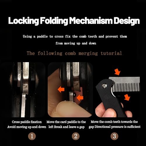 MenGate Folding Pocket Comb for Men - Stainless Steel Travel Hair & Beard Styling Tool, 180° Rotating, Smooth Rounded Teeth, Portable Grooming Comb Avelisse