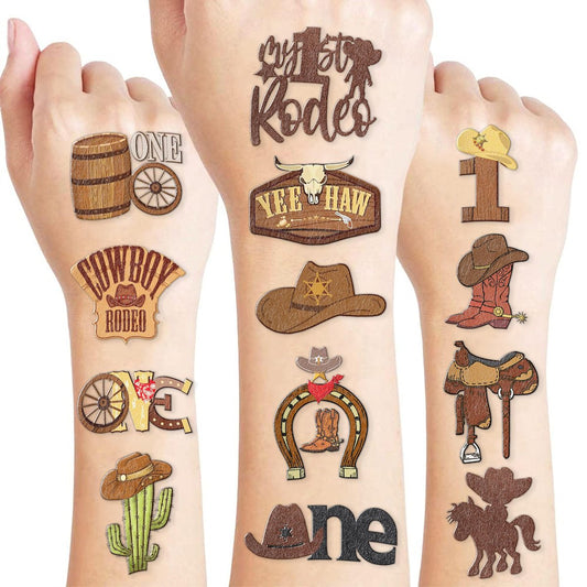 60-Piece Cowboy Temporary Tattoos for Kids – Western Birthday Party Favors & Decorations