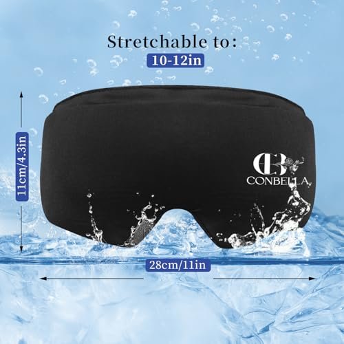 CONBELLA Cooling Eye Mask for Puffy Eyes – Reusable Gel Eye Mask for Migraines, Headaches, Dark Circles, and Sinus Relief – Flexible Cold Compress Sleep Mask for Men & Women (Black) Avelisse