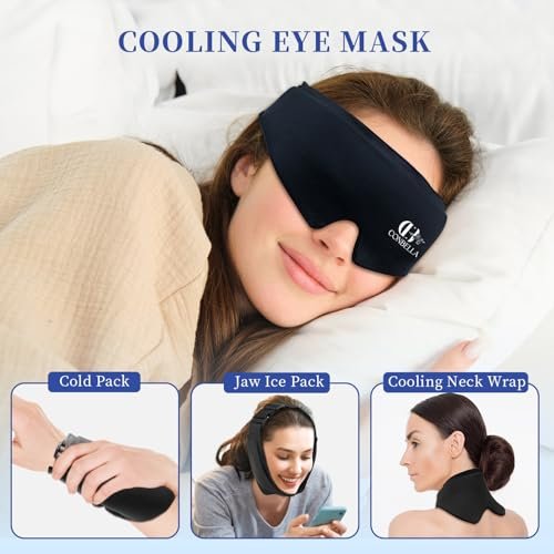 CONBELLA Cooling Eye Mask for Puffy Eyes – Reusable Gel Eye Mask for Migraines, Headaches, Dark Circles, and Sinus Relief – Flexible Cold Compress Sleep Mask for Men & Women (Black) Avelisse