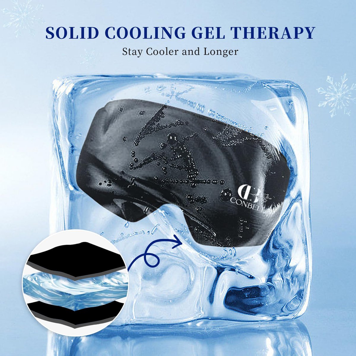CONBELLA Cooling Eye Mask for Puffy Eyes – Reusable Gel Eye Mask for Migraines, Headaches, Dark Circles, and Sinus Relief – Flexible Cold Compress Sleep Mask for Men & Women (Black) Avelisse