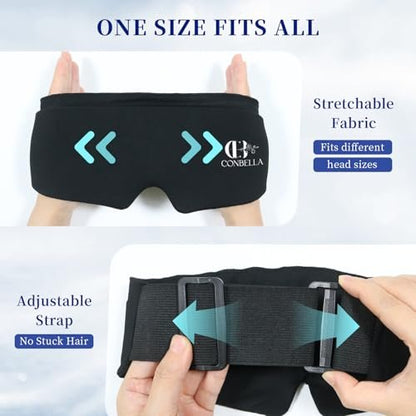 CONBELLA Cooling Eye Mask for Puffy Eyes – Reusable Gel Eye Mask for Migraines, Headaches, Dark Circles, and Sinus Relief – Flexible Cold Compress Sleep Mask for Men & Women (Black) Avelisse