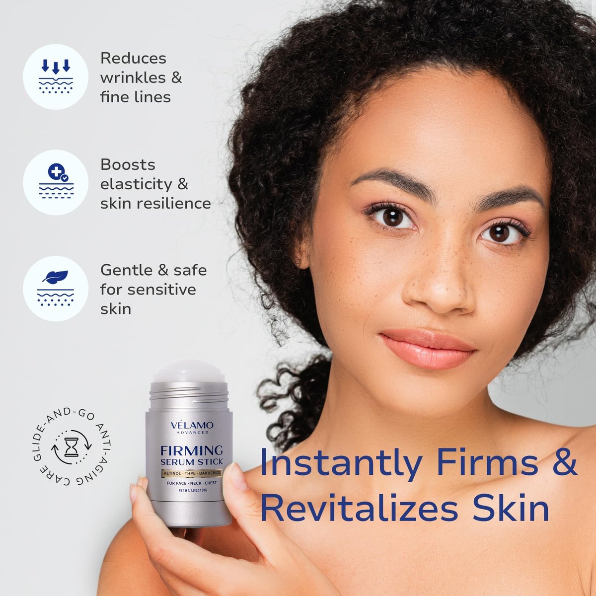 VELAMO ADVANCED Retinol Firming Serum Stick for Face, Neck & Chest - Visibly Tightens, Smooths & Firms Wrinkles, Laugh Lines with Bakuchiol, THPE & Antioxidants 1oz/30g - görsel 3