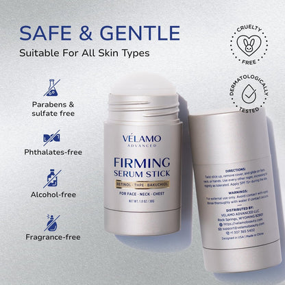 VELAMO ADVANCED Retinol Firming Serum Stick for Face, Neck & Chest - Visibly Tightens, Smooths & Firms Wrinkles, Laugh Lines with Bakuchiol, THPE & Antioxidants 1oz/30g