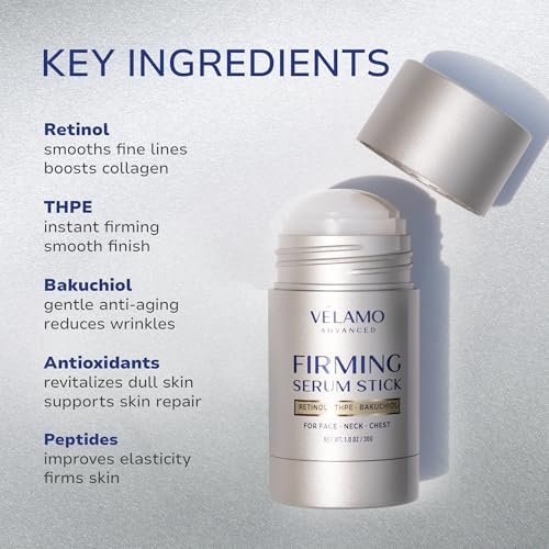 VELAMO ADVANCED Retinol Firming Serum Stick for Face, Neck & Chest - Visibly Tightens, Smooths & Firms Wrinkles, Laugh Lines with Bakuchiol, THPE & Antioxidants 1oz/30g - görsel 8