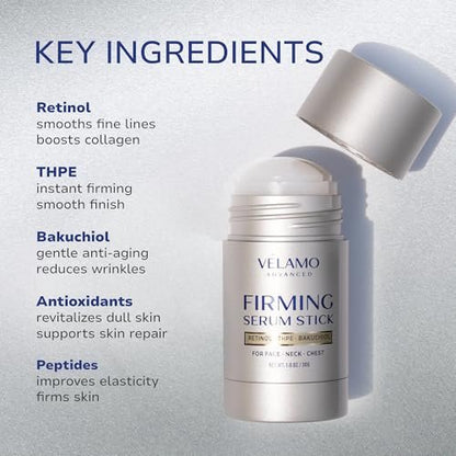 VELAMO ADVANCED Retinol Firming Serum Stick for Face, Neck & Chest - Visibly Tightens, Smooths & Firms Wrinkles, Laugh Lines with Bakuchiol, THPE & Antioxidants 1oz/30g
