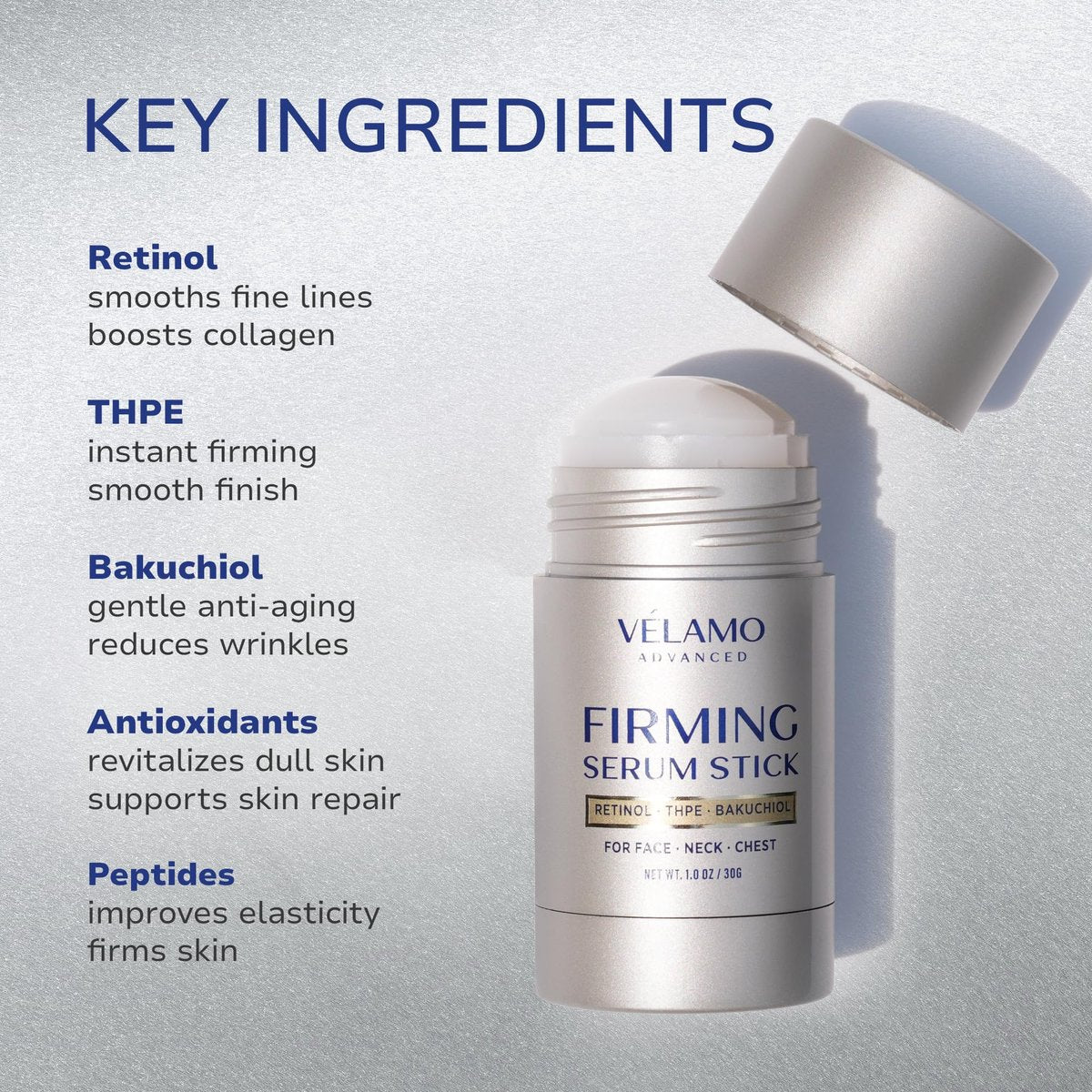 VELAMO ADVANCED Retinol Firming Serum Stick for Face, Neck & Chest - Visibly Tightens, Smooths & Firms Wrinkles, Laugh Lines with Bakuchiol, THPE & Antioxidants 1oz/30g - görsel 7
