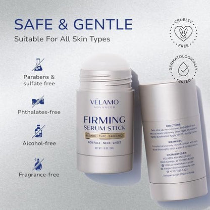 VELAMO ADVANCED Retinol Firming Serum Stick for Face, Neck & Chest - Visibly Tightens, Smooths & Firms Wrinkles, Laugh Lines with Bakuchiol, THPE & Antioxidants 1oz/30g