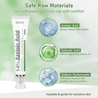 Eofot 14% Azelaic Acid Acne Cream – Helps Improve Appearance of Acnes, Acido Azelaico Face Moisturizer for Sensitive, Oily, Dry Skin, 1 Fl Oz