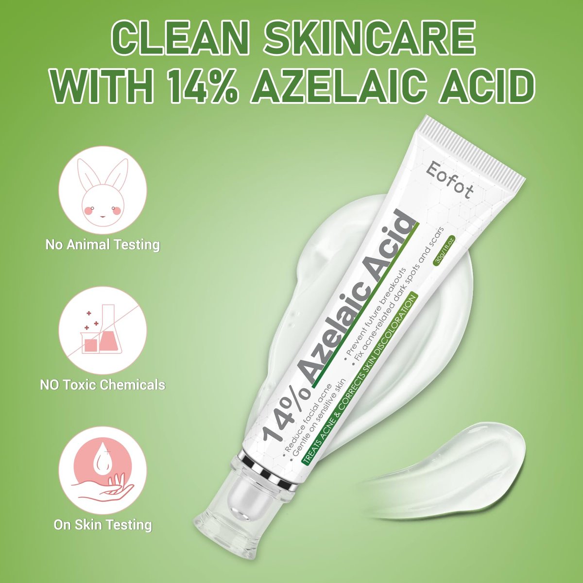 Eofot 14% Azelaic Acid Acne Cream – Helps Improve Appearance of Acnes, Acido Azelaico Face Moisturizer for Sensitive, Oily, Dry Skin, 1 Fl Oz - görsel 11