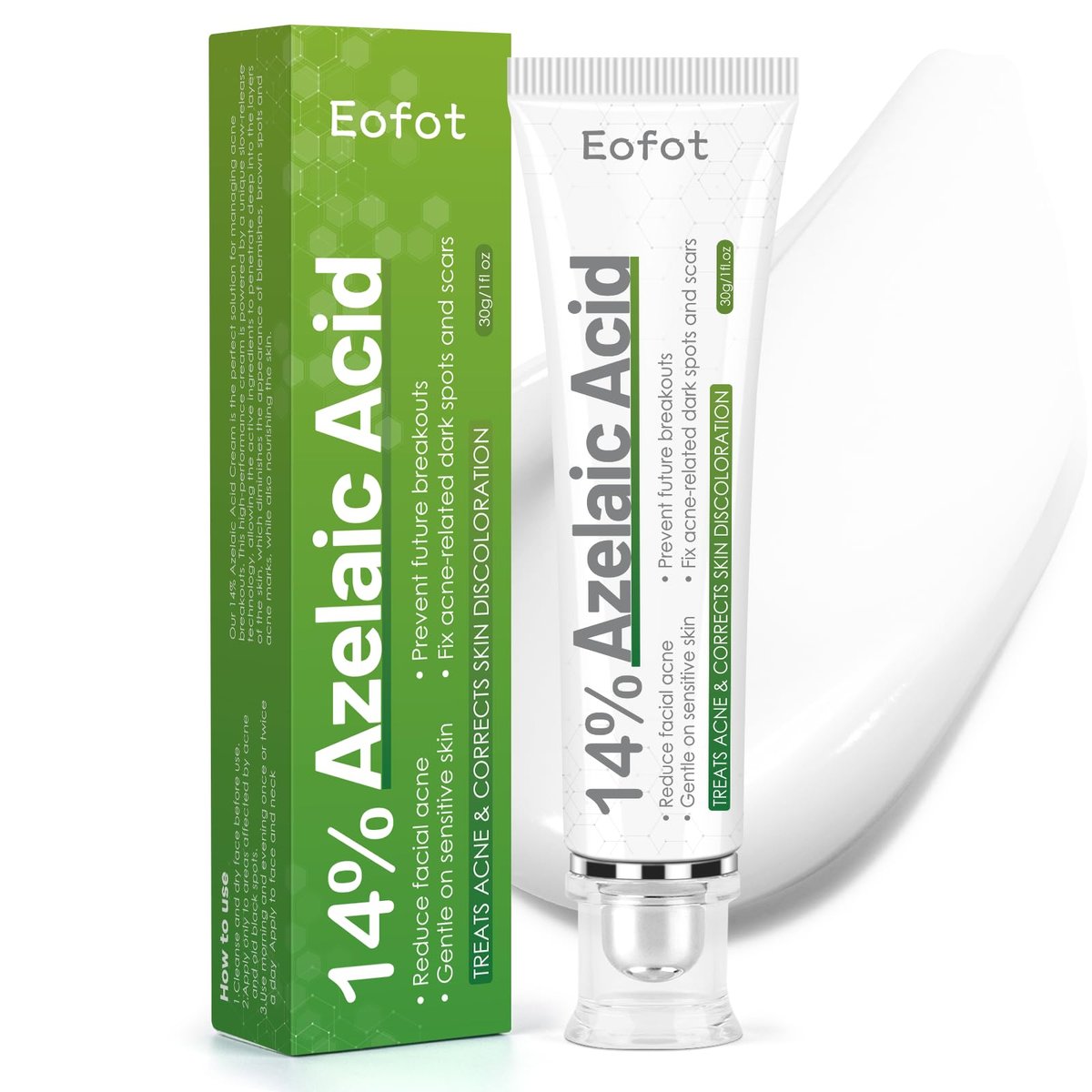 Eofot 14% Azelaic Acid Acne Cream – Helps Improve Appearance of Acnes, Acido Azelaico Face Moisturizer for Sensitive, Oily, Dry Skin, 1 Fl Oz - görsel 1