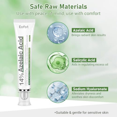 Eofot 14% Azelaic Acid Acne Cream – Helps Improve Appearance of Acnes, Acido Azelaico Face Moisturizer for Sensitive, Oily, Dry Skin, 1 Fl Oz - görsel 6
