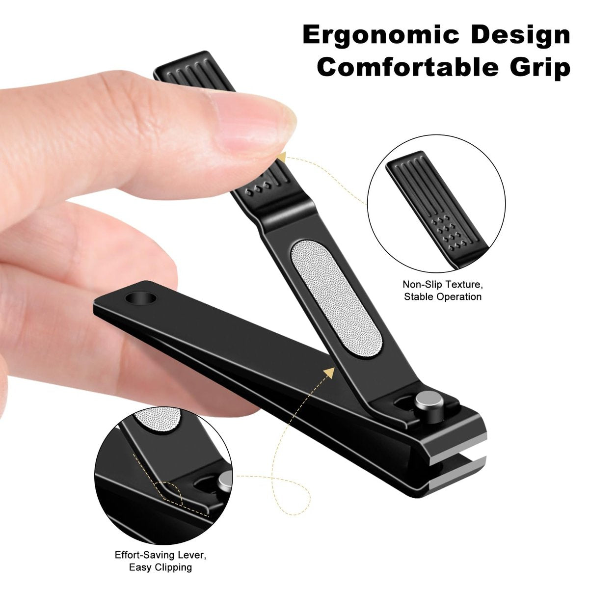 TwinWolf Nail Clippers Set – Ultra Sharp Stainless Steel Fingernail & Toenail Clipper with American Flag Pattern Handle, Built-in File, Black, 2-Pack - görsel 13