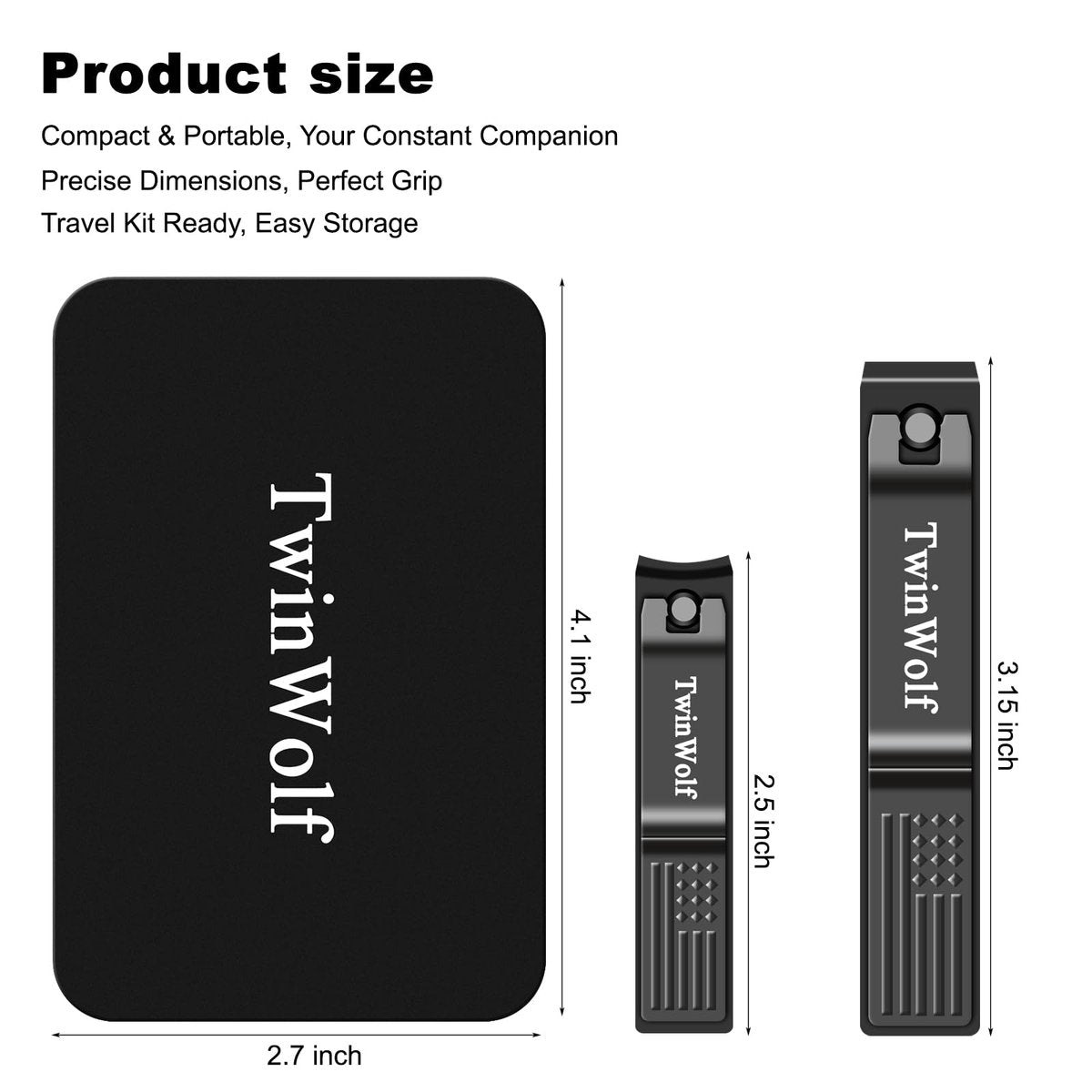 TwinWolf Nail Clippers Set – Ultra Sharp Stainless Steel Fingernail & Toenail Clipper with American Flag Pattern Handle, Built-in File, Black, 2-Pack - görsel 11