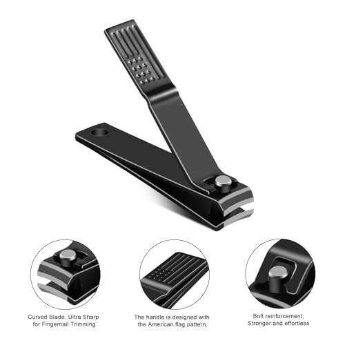 TwinWolf Nail Clippers Set – Ultra Sharp Stainless Steel Fingernail & Toenail Clipper with American Flag Pattern Handle, Built-in File, Black, 2-Pack - görsel 6