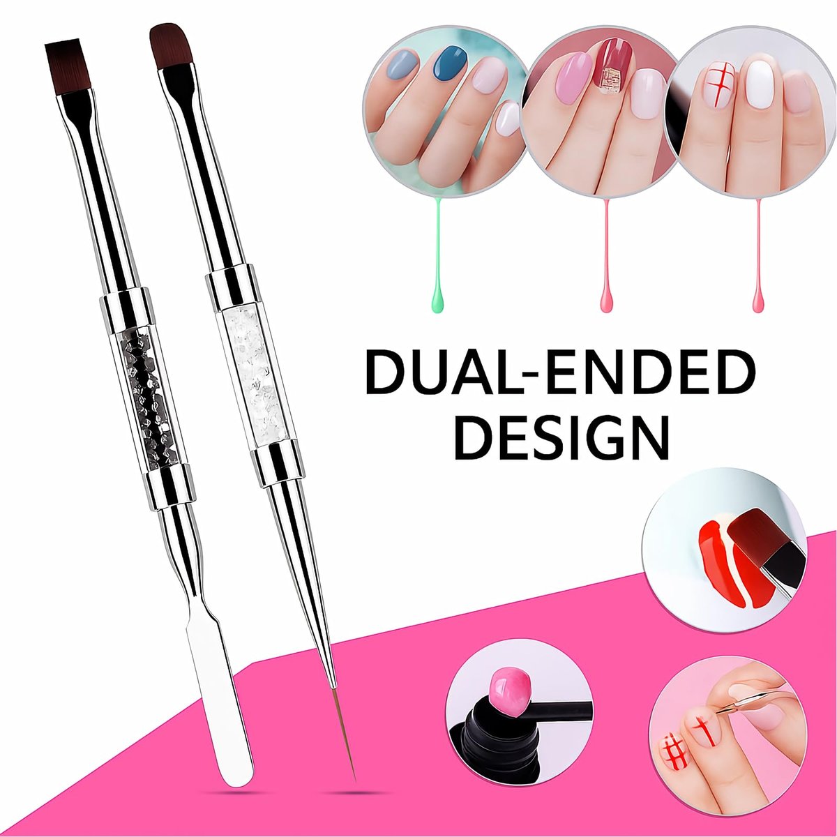 2-Pack Dual-Ended Nail Art Brushes Set – Gel Nail Brush, Spatula & Liner Brush for Builder Gel, Nail Polish Application, DIY Manicure & Salon Use - görsel 3