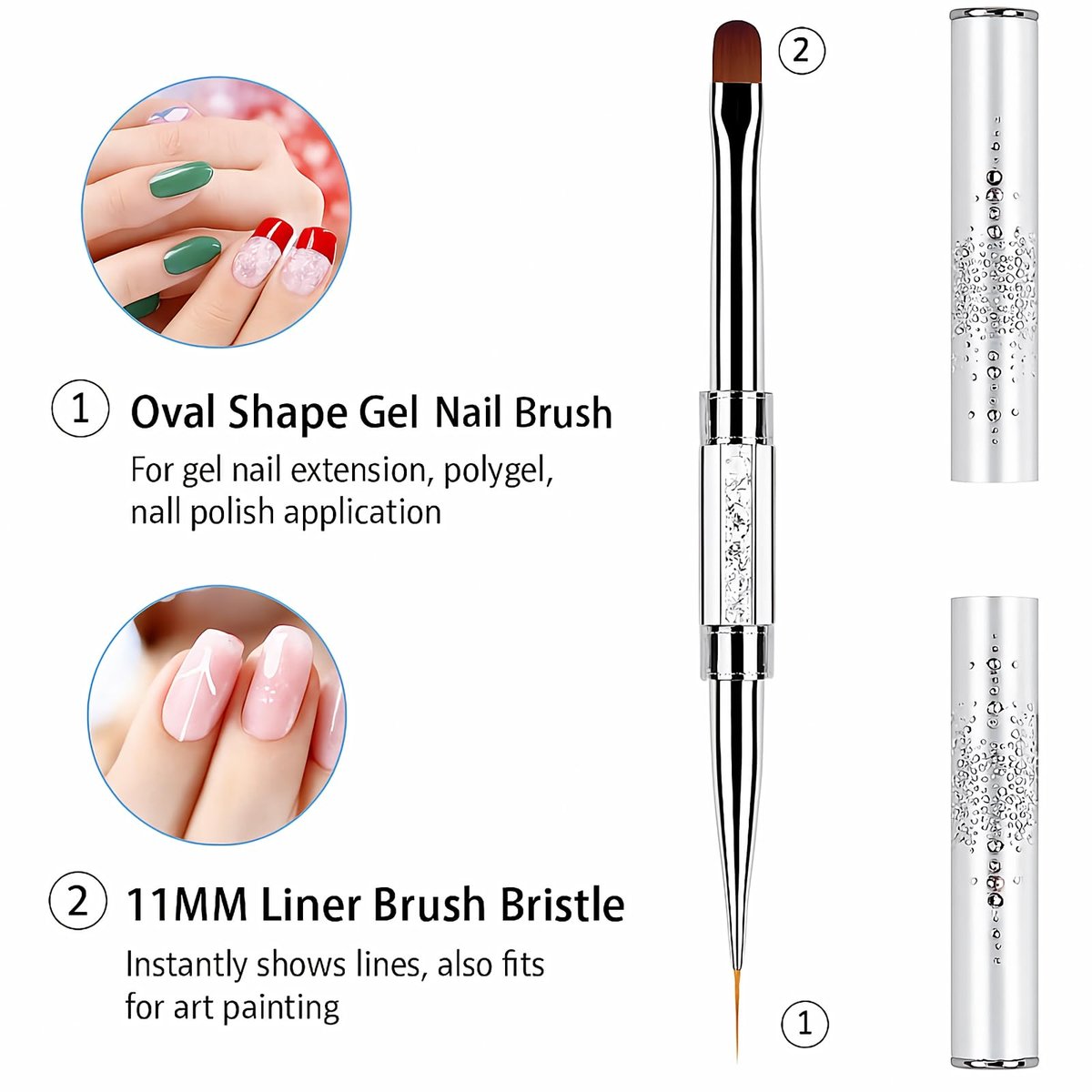2-Pack Dual-Ended Nail Art Brushes Set – Gel Nail Brush, Spatula & Liner Brush for Builder Gel, Nail Polish Application, DIY Manicure & Salon Use - görsel 9