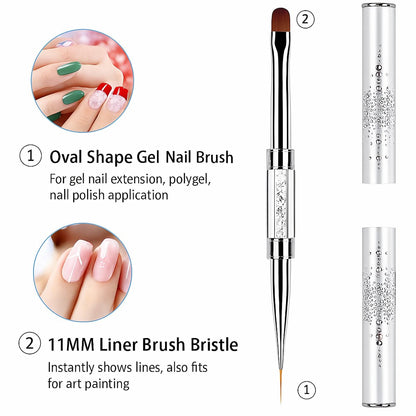 2-Pack Dual-Ended Nail Art Brushes Set – Gel Nail Brush, Spatula & Liner Brush for Builder Gel, Nail Polish Application, DIY Manicure & Salon Use