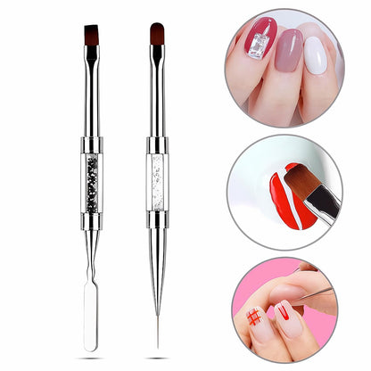 2-Pack Dual-Ended Nail Art Brushes Set – Gel Nail Brush, Spatula & Liner Brush for Builder Gel, Nail Polish Application, DIY Manicure & Salon Use