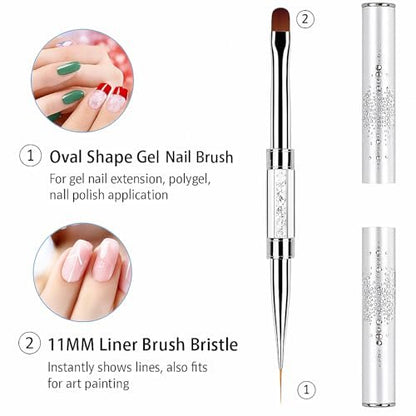 2-Pack Dual-Ended Nail Art Brushes Set – Gel Nail Brush, Spatula & Liner Brush for Builder Gel, Nail Polish Application, DIY Manicure & Salon Use