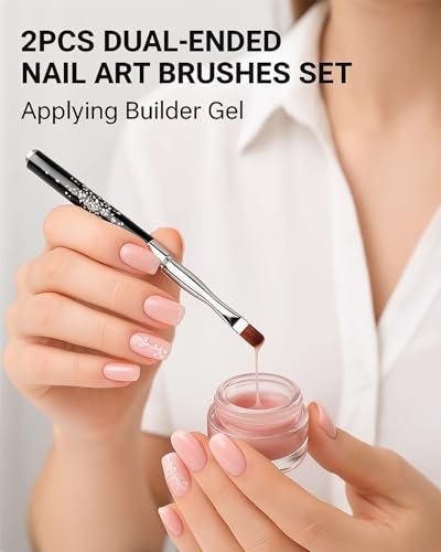 2-Pack Dual-Ended Nail Art Brushes Set – Gel Nail Brush, Spatula & Liner Brush for Builder Gel, Nail Polish Application, DIY Manicure & Salon Use