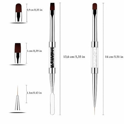 2-Pack Dual-Ended Nail Art Brushes Set – Gel Nail Brush, Spatula & Liner Brush for Builder Gel, Nail Polish Application, DIY Manicure & Salon Use