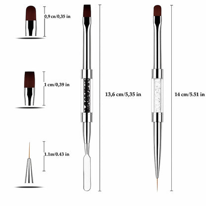 2-Pack Dual-Ended Nail Art Brushes Set – Gel Nail Brush, Spatula & Liner Brush for Builder Gel, Nail Polish Application, DIY Manicure & Salon Use