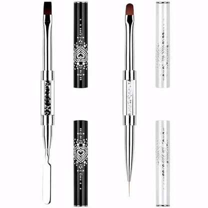 2-Pack Dual-Ended Nail Art Brushes Set – Gel Nail Brush, Spatula & Liner Brush for Builder Gel, Nail Polish Application, DIY Manicure & Salon Use