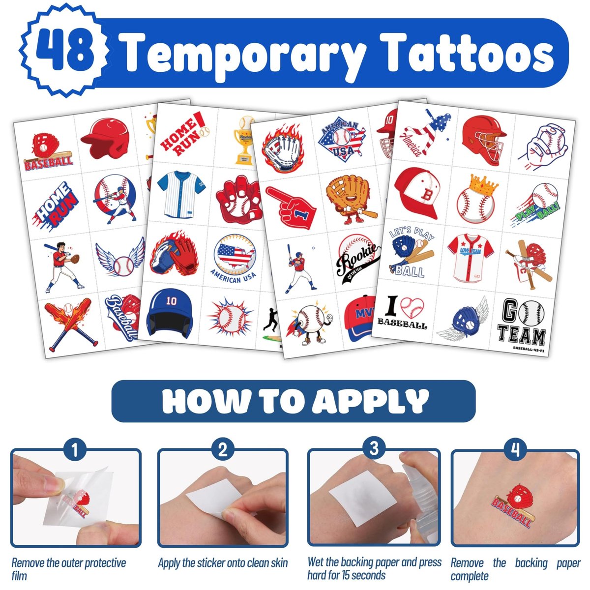 72 PCS Baseball Party Favors – 48 Pre-Cut Temporary Tattoos & 24 Baseball Punch Balloons Themed Birthday Party Decorations Supplies Favors Gifts, Goodie Bag Fillers, Classroom Rewards - görsel 11