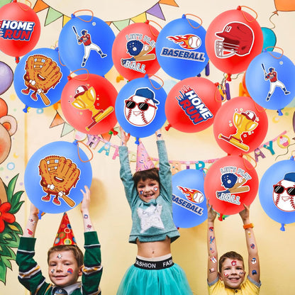 72 PCS Baseball Party Favors – 48 Pre-Cut Temporary Tattoos & 24 Baseball Punch Balloons Themed Birthday Party Decorations Supplies Favors Gifts, Goodie Bag Fillers, Classroom Rewards