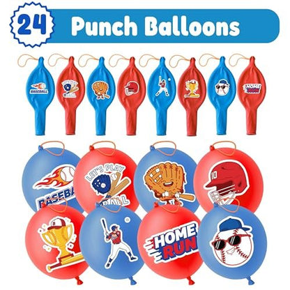 72 PCS Baseball Party Favors – 48 Pre-Cut Temporary Tattoos & 24 Baseball Punch Balloons Themed Birthday Party Decorations Supplies Favors Gifts, Goodie Bag Fillers, Classroom Rewards