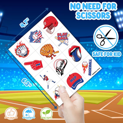 72 PCS Baseball Party Favors – 48 Pre-Cut Temporary Tattoos & 24 Baseball Punch Balloons Themed Birthday Party Decorations Supplies Favors Gifts, Goodie Bag Fillers, Classroom Rewards