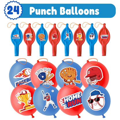 72 PCS Baseball Party Favors – 48 Pre-Cut Temporary Tattoos & 24 Baseball Punch Balloons Themed Birthday Party Decorations Supplies Favors Gifts, Goodie Bag Fillers, Classroom Rewards