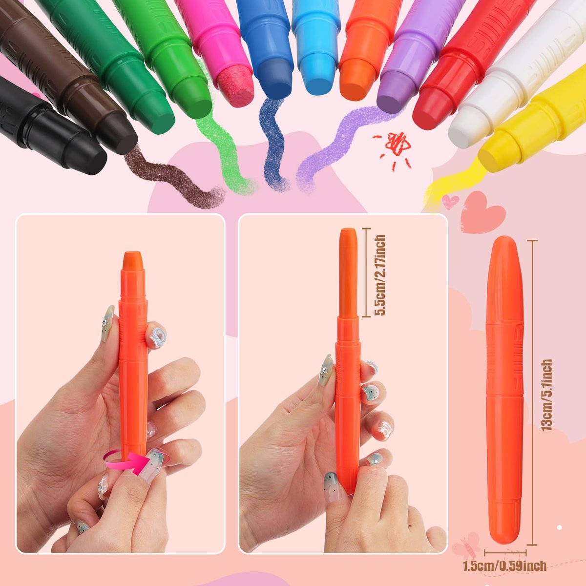 Beesjuy 12 Color Water Based Face Paint Crayons for Kids - Washable Body Paint Makeup Sticks for Halloween, Birthday, Cosplay Avelisse