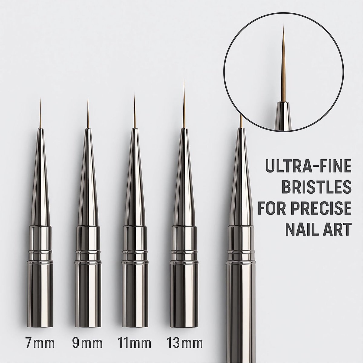JEONEKID 5-Piece Nail Art Liner Brushes Set – Long Thin Detail Brushes for Gel Polish, Striping & Nail Art, Durable Metal Handle, for Salon & DIY Manicure (Gunmetal) - görsel 3