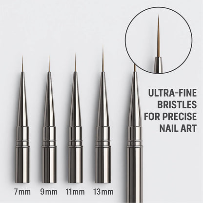 JEONEKID 5-Piece Nail Art Liner Brushes Set – Long Thin Detail Brushes for Gel Polish, Striping & Nail Art, Durable Metal Handle, for Salon & DIY Manicure (Gunmetal)
