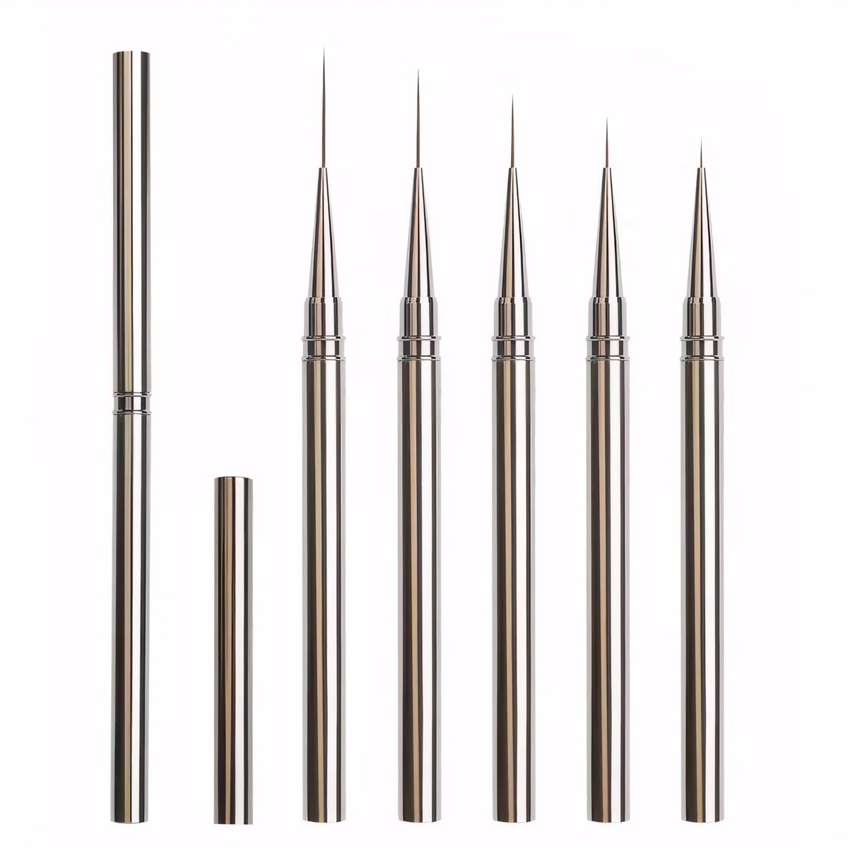 JEONEKID 5-Piece Nail Art Liner Brushes Set – Long Thin Detail Brushes for Gel Polish, Striping & Nail Art, Durable Metal Handle, for Salon & DIY Manicure (Gunmetal) - görsel 1