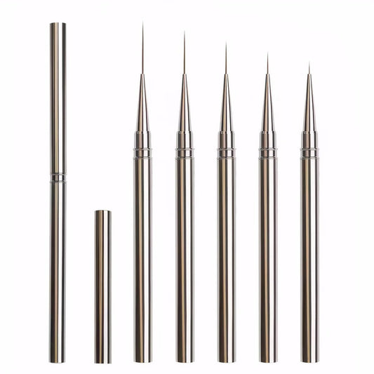 JEONEKID 5-Piece Nail Art Liner Brushes Set – Long Thin Detail Brushes for Gel Polish, Striping & Nail Art, Durable Metal Handle, for Salon & DIY Manicure (Gunmetal)