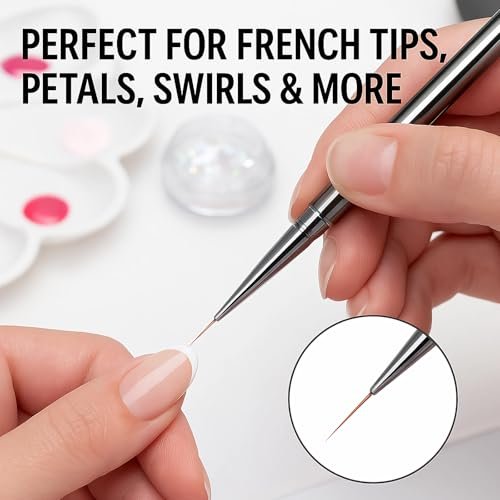 JEONEKID 5-Piece Nail Art Liner Brushes Set – Long Thin Detail Brushes for Gel Polish, Striping & Nail Art, Durable Metal Handle, for Salon & DIY Manicure (Gunmetal) - görsel 8