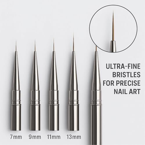JEONEKID 5-Piece Nail Art Liner Brushes Set – Long Thin Detail Brushes for Gel Polish, Striping & Nail Art, Durable Metal Handle, for Salon & DIY Manicure (Gunmetal) - görsel 4