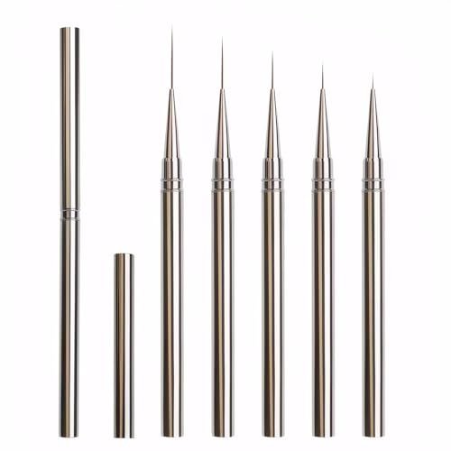 JEONEKID 5-Piece Nail Art Liner Brushes Set – Long Thin Detail Brushes for Gel Polish, Striping & Nail Art, Durable Metal Handle, for Salon & DIY Manicure (Gunmetal) - görsel 2