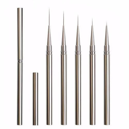 JEONEKID 5-Piece Nail Art Liner Brushes Set – Long Thin Detail Brushes for Gel Polish, Striping & Nail Art, Durable Metal Handle, for Salon & DIY Manicure (Gunmetal)
