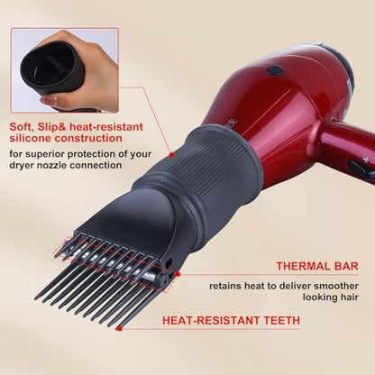 PERFEHAIR Universal Blow Dryer Comb Attachment - Unbreakable Teeth, Hot Resistant Grip, Fits 1.5"-2" Nozzles, Salon Fast Blowout & Straightening Tool for Coarse, Curly Hair, Black