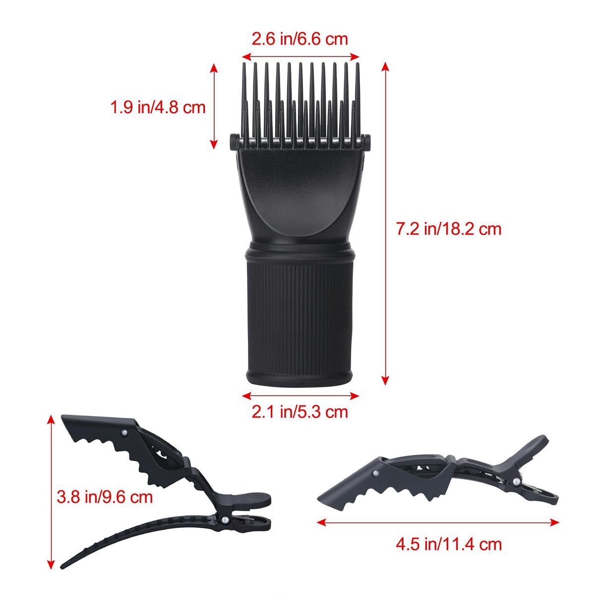 PERFEHAIR Universal Blow Dryer Comb Attachment - Unbreakable Teeth, Hot Resistant Grip, Fits 1.5"-2" Nozzles, Salon Fast Blowout & Straightening Tool for Coarse, Curly Hair, Black - görsel 9