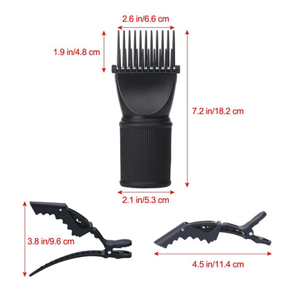 PERFEHAIR Universal Blow Dryer Comb Attachment - Unbreakable Teeth, Hot Resistant Grip, Fits 1.5"-2" Nozzles, Salon Fast Blowout & Straightening Tool for Coarse, Curly Hair, Black