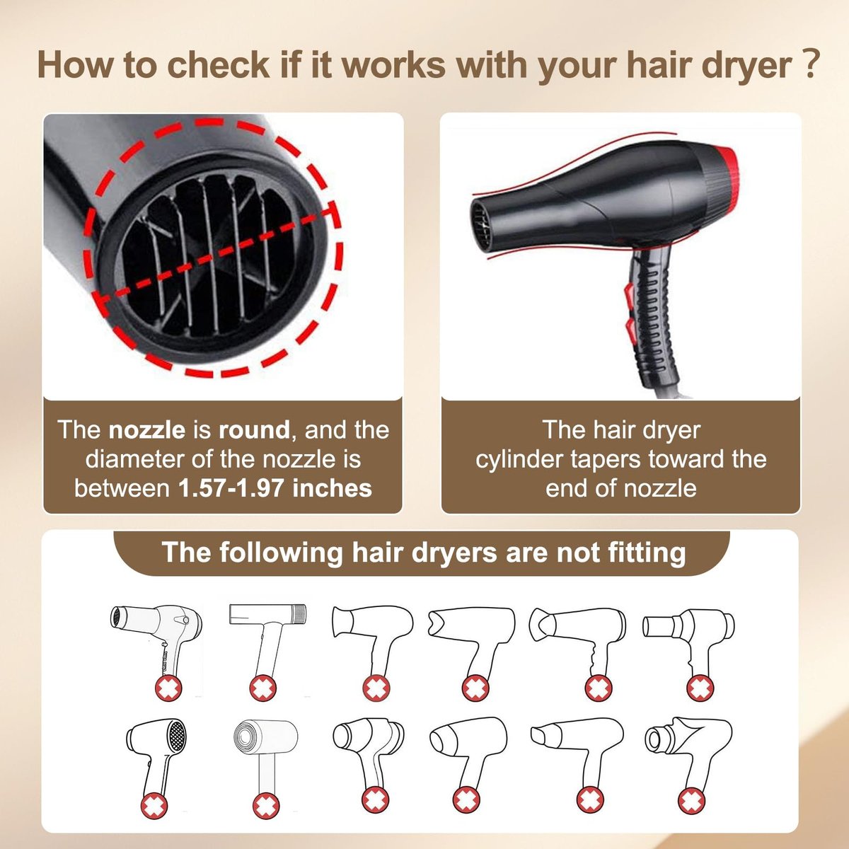 PERFEHAIR Universal Blow Dryer Comb Attachment - Unbreakable Teeth, Hot Resistant Grip, Fits 1.5"-2" Nozzles, Salon Fast Blowout & Straightening Tool for Coarse, Curly Hair, Black - görsel 5