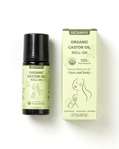 Certified Organic Castor Oil Roll On for Belly, Face, Body & Under Eyes – Cold Pressed, Hexane Free, Unrefined – Pure Glass Bottle Roller Ball Moisturizer, 1.7 fl oz Avelisse