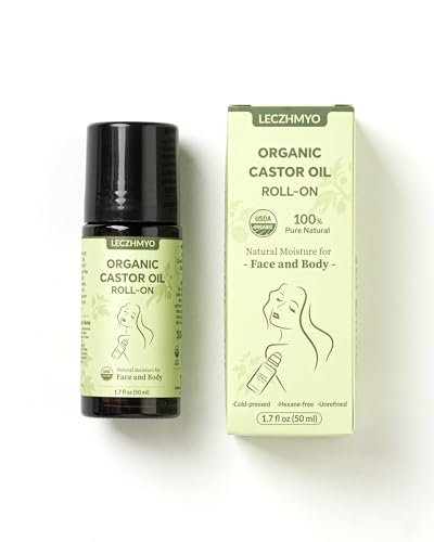 Certified Organic Castor Oil Roll On for Belly, Face, Body & Under Eyes – Cold Pressed, Hexane Free, Unrefined – Pure Glass Bottle Roller Ball Moisturizer, 1.7 fl oz Avelisse