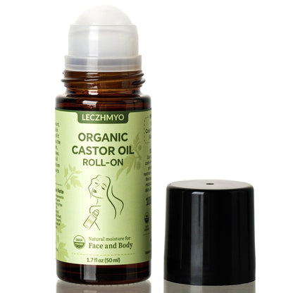 Certified Organic Castor Oil Roll On for Belly, Face, Body & Under Eyes – Cold Pressed, Hexane Free, Unrefined – Pure Glass Bottle Roller Ball Moisturizer, 1.7 fl oz Avelisse