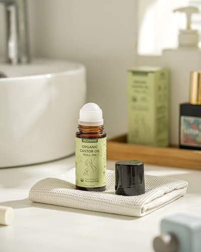 Certified Organic Castor Oil Roll On for Belly, Face, Body & Under Eyes – Cold Pressed, Hexane Free, Unrefined – Pure Glass Bottle Roller Ball Moisturizer, 1.7 fl oz Avelisse